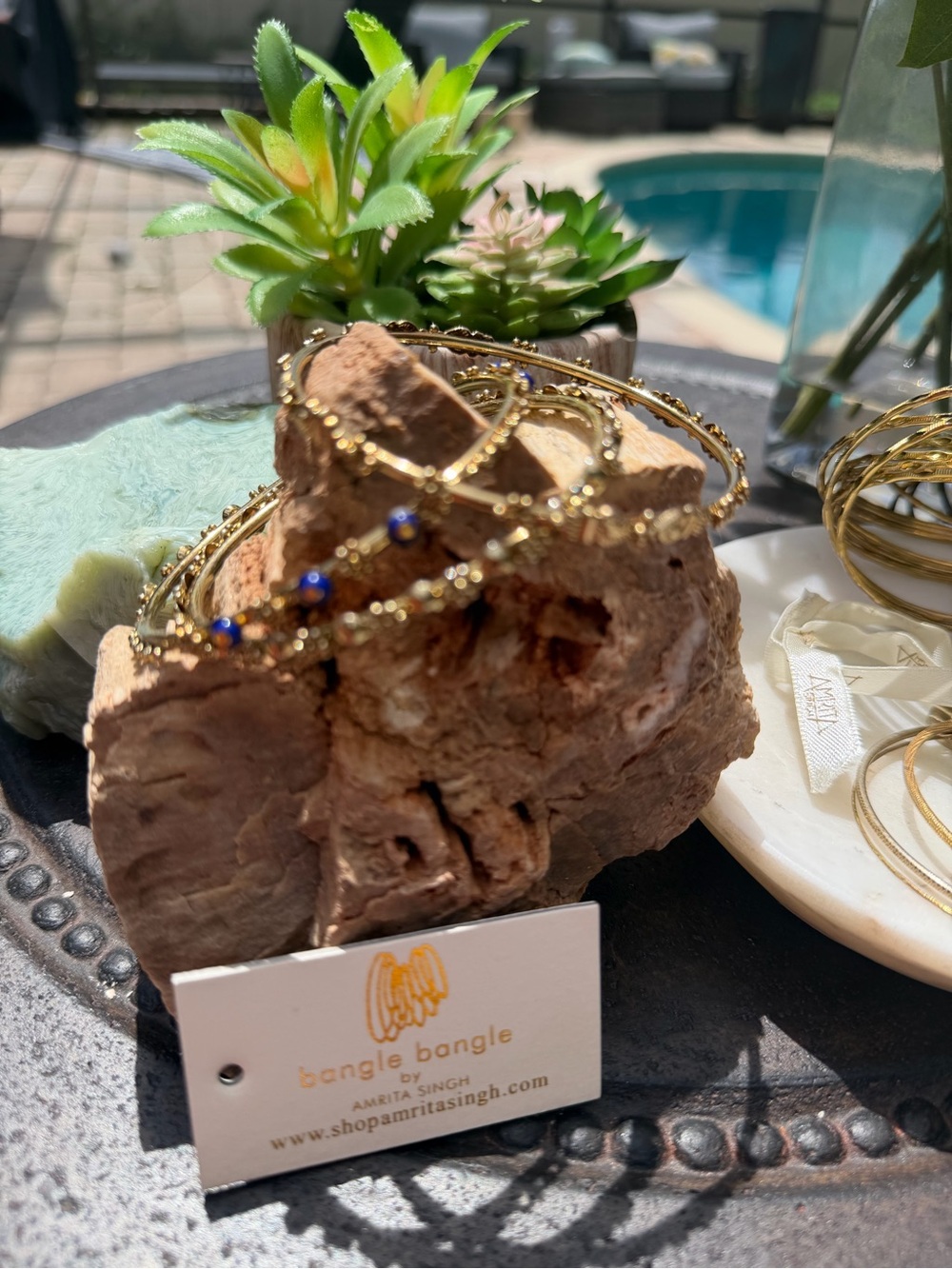 Build A Bracelet Stack -New AMRITA SINGH Bangle Bracelets - 3 pc Blue & Gold